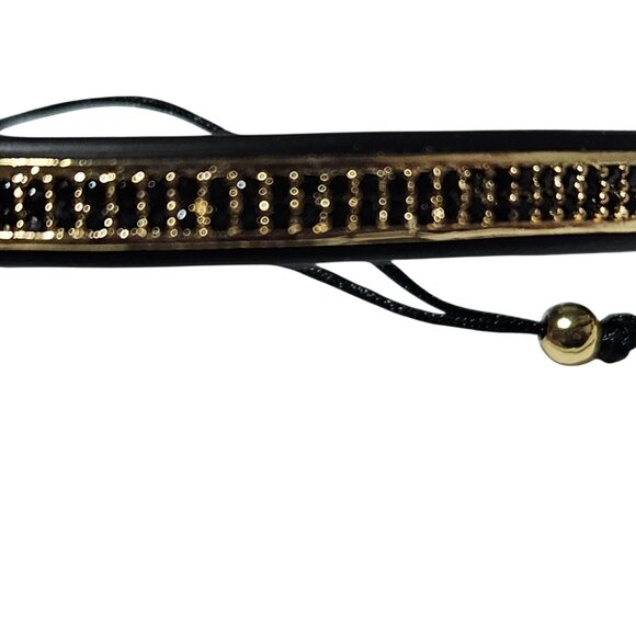 Handcrafted Boho Gold-Plated Bar Beads Black Adjustable Cord Bracelet Jewelry - Picture 4 of 5